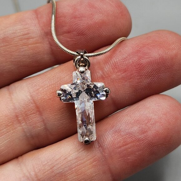 Sterling Silver Chain w/ Crystal Cross Pendant - Picture 3 of 15